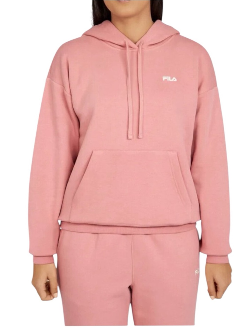 FILA Dusty Rose Pink Pullover Hooded Sweatshirt Kangaroo Pocket Comfy